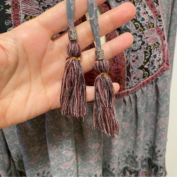 Knox Rose Boho Peasant Blouse XL Velvet Paisley Tassels Statement Sleeves Fairy - Picture 10 of 15